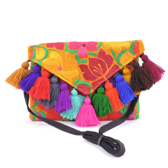 Handmade Boho Crossbody Purse Tassel Embroidered - Picture 4 of 4